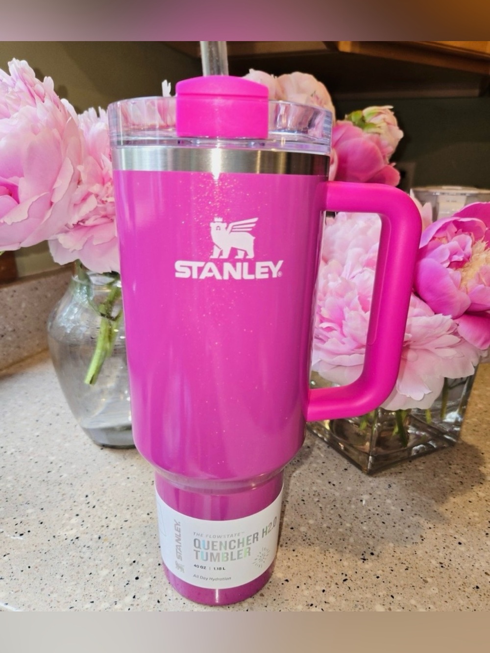 Stanley Quencher H2.0 Tumbler 40 oz Pink Punch Shimmer Hydration Teacher Gift
